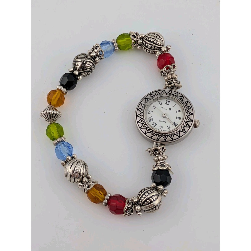 Jennie B Watch Women 24mm Silver Case 7.25" Beaded Band- New Battery